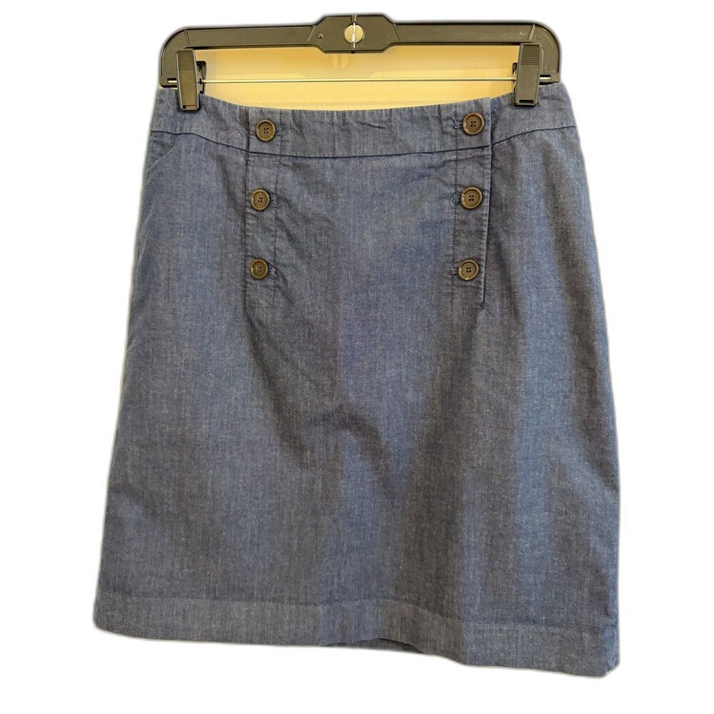 Ann Taylor LOFT Chambray Denim skirt Button Front Lined mid length S4 - Picture 1 of 8